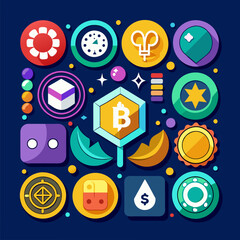 Cryptocurrency logos and symbols. Set of cryptocurrency token logo icons. Bitcoin