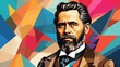 Wilhelm roentgen portrait colorful geometric shapes background. Digital painting. Vector illustration from Generative AI