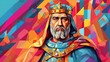 Charlemagne king of the franks portrait colorful geometric shapes background. Digital painting. Vector illustration from Generative AI