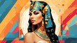 Cleopatra portrait colorful geometric shapes background. Digital painting. Vector illustration from Generative AI