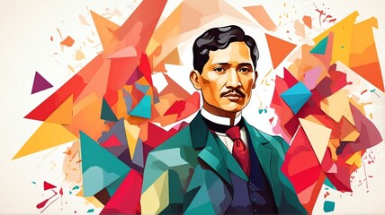 Poster - Jose Rizal portrait colorful geometric shapes background. Digital painting. Vector illustration from Generative AI