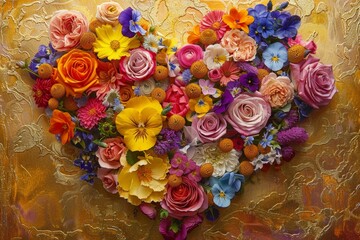Poster - A heart created entirely out of vibrant and colorful flowers, showcasing the beauty and delicate nature of natures creations