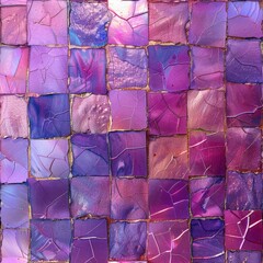 Fototapete - A detailed close-up of intricate purple and blue mosaic tiles, showcasing their vibrant colors and geometric patterns