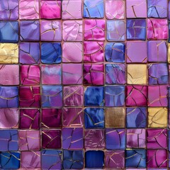 Poster - A close-up view of a vibrant and intricate tile wall, showcasing a symphony of colors in a mesmerizing mosaic pattern