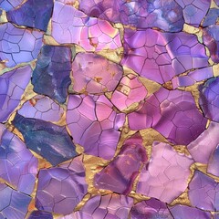 Aufkleber - A detailed close up of a dazzling purple and gold mosaic tile, showcasing intricate patterns and a shimmering finish