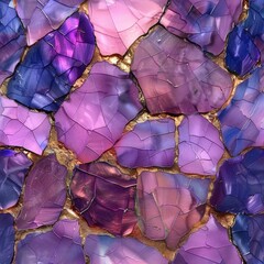 Fototapete - A magical close-up of a purple and blue mosaic tile shimmering with intricate patterns and textures