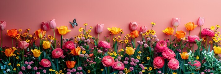 Poster - A variety of vibrant flowers arranged on a banner wall, creating a visually stunning and colorful display that adds life and beauty to the space