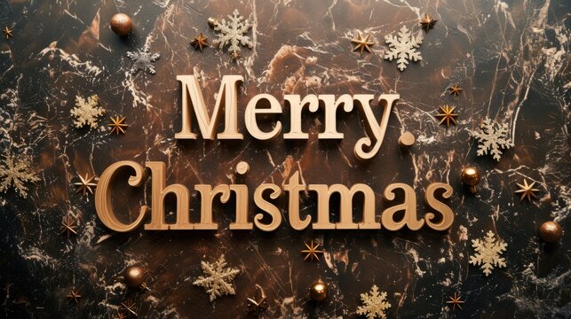 Brown Marble Merry Christmas concept creative horizontal art poster.