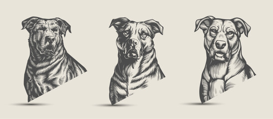 Canvas Print - Vintage woodcut-style Dog vector illustration set for T-Shirt. Generative AI