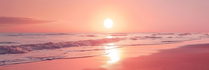 Poster - The vibrant sun sinks below the horizon, casting a warm golden glow over the tranquil water at the beach
