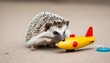 A Hedgehog Playing With A Toy Submarine Upscaled 2