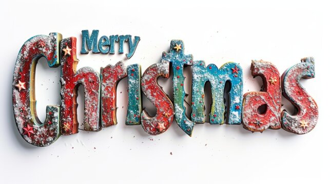 Words Merry Christmas created in Mixed Media Sculpture.