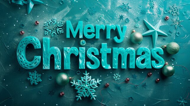 Turquoise Crystal Merry Christmas concept creative horizontal art poster.