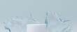 © allme3d - 3d cosmetic background. 3d podium with abstract water splash for cosmetic, perfume, and product presentation. 3d rendering illustration.