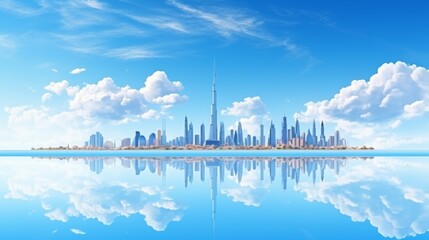 Sticker - Futuristic smart city skyline panorama with eco skyscrapers and tall buildings in 3d scene concept