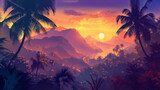 Fototapeta  - Topical and Sunset isolation Background, Illustration