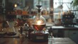 Artisanal coffee brewing with siphon coffee maker in a cozy cafe