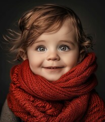 Wall Mural - A young child wearing a scarf and a sweater with a blue eye