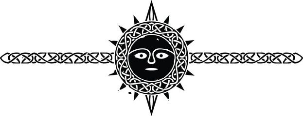 Wall Mural - Ornate Celtic Pattern Circle Header with Tribal Sun Compass