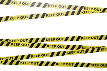 keep out, police line, caution lines isolated. warning tapes. danger signs.