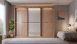 Wooden wardrobe sliding doors in interior design of modern bedroom 7