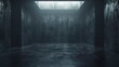Dark concrete room with a light shaft - An empty industrial-style room with a single light source from above creating a moody and enigmatic atmosphere