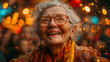 Grandma dances and has fun at the festival, life in retirement, a good and healthy way to age. Old woman. Smiles and fun. generative ai