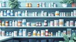 A pharmacy shelf stocked with medicines and supplements, illustrating access to healthcare products