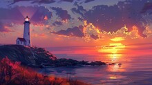 Coastal Lighthouse Sunset Sketching