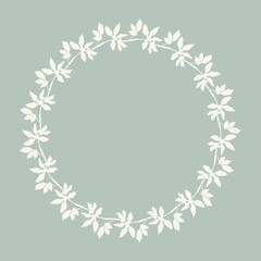 Wall Mural - Handmade linocut organic vector wreath in whimsical scandi style. Folkart natural woodland frame with woodcut effect for digital monochrome artwork. 