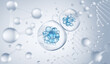 © Anusorn - cosmetic moisturizer water molecule, Cosmetic Essence, Liquid bubble, Molecule inside Liquid Bubble background, 3d rendering