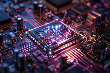 Wall Mural - the concept of light being dramatically slowed down on a microchip.