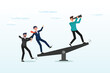 © Art of Ngu - Businessman team members help push seesaw for success, teamwork or partnership to support leader to success and reach goal, help or assist by team or colleagues, cooperate or togetherness (Vector)