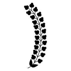 Wall Mural - Stylized branch with leaves. Simple floral decorative element. Black silhouette on white background.