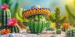 Cute Cactus Wearing a Mexican Hat. Cinco de Mayo,  Mexican Defining Moment, Straw Hat Festa Junina, Latin America Festival Celebration
