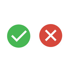 Green check mark, red cross mark icon, and button set. Isolated tick symbols, checklist signs, Flat and modern checkmark design, vector illustration.