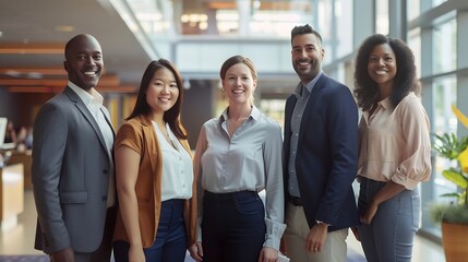 Poster - background image of a group of corporate employees in the office lobby : Generative AI