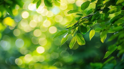 Bokeh of vivid leaves of trees in sunlight Natural green background Blurred rich greenery with copy space Abstract texture of defocused lush foliage in sunny day Backdrop of scenic nat : Generative AI