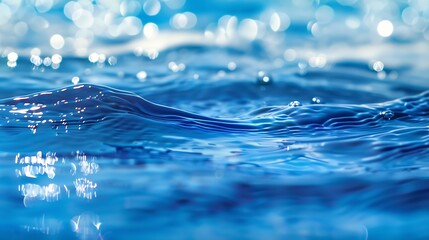 Aufkleber - Bluewater waves on the surface ripples blurred Defocus blurred transparent blue colored clear calm water surface texture with splash and bubbles Water waves with shining pattern textur : Generative AI