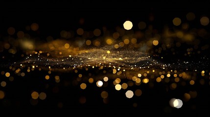 Aufkleber - Golden blurred bokeh lights on black background Glitter sparkle stars for celebrate Overlay for your design : Generative AI