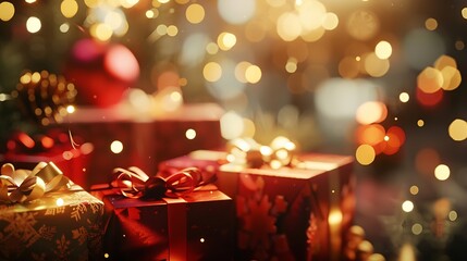 Aufkleber - BLURRED LIGHTS FESTIVE DESIGN BACKGROUND FOR CHRISTMAS PRESENTS : Generative AI