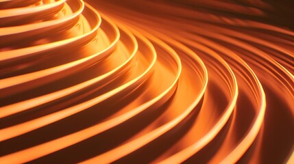 Aufkleber - Fluorescent background Blur curved texture Futuristic light Defocused neon orange Peach Fuzz brown color stripes in circles glow on dark ridged abstract overlay trend color of 2024 : Generative AI