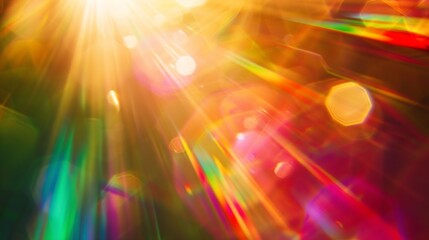 Poster - Sunset Color Light Prism Leak Photo Overlay  Abstract Light Flare Glow Effect Vintage Defocused Camera Lens Glowing Ray Old Blurred Photography : Generative AI