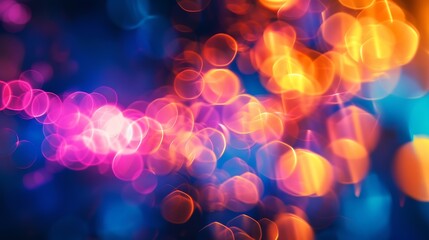Aufkleber - Blur glow overlay Neon light flare Futuristic glare Defocused fluorescent navy blue pink orange color gradient reflection on dark abstract copy space background : Generative AI