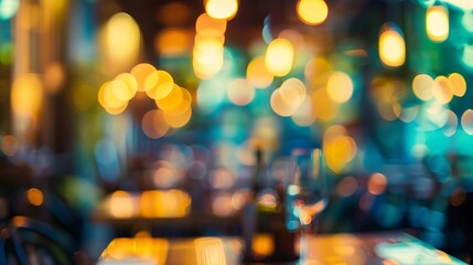 Aufkleber - Abstract blur bokeh in restaurant background for texture : Generative AI