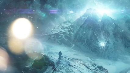 Wall Mural - science space background illustration. cinematic shot interstellar wanderer materializes. seamless l