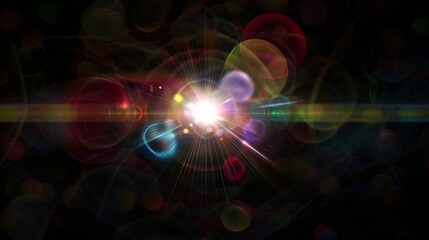 Aufkleber - Easy to add lens flare effects for overlay designs or screen blending mode to make highquality images Abstract sun burst digital flare iridescent glare over black background : Generative AI