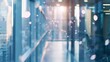 © Generative AI - BLURRED OFFICE BACKGROUND MODERN CITY INTERIOR WITH WINDOW LIGHT REFLECTIONS AND OUTDOOR VIEW BUSINESS DESIGN : Generative AI