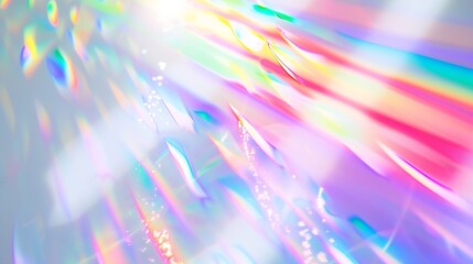 Fototapete - Blurred rainbow light refraction texture overlay effect for photo and mockups Organic drop diagonal holographic flare on a white wall Shadows for natural light effects : Generative AI