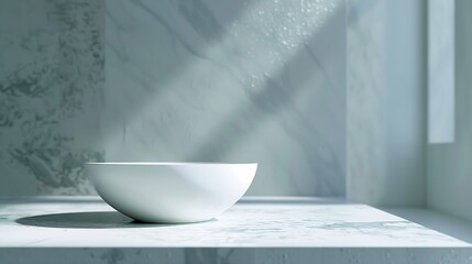 Leinwandbilder - Granite white table bathroom for product placement in landscape layout : Generative AI